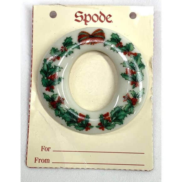Spode Jewelry - Spode Christmas Wreath Collectible Porcelain Cheer Pin White Red Green NWT